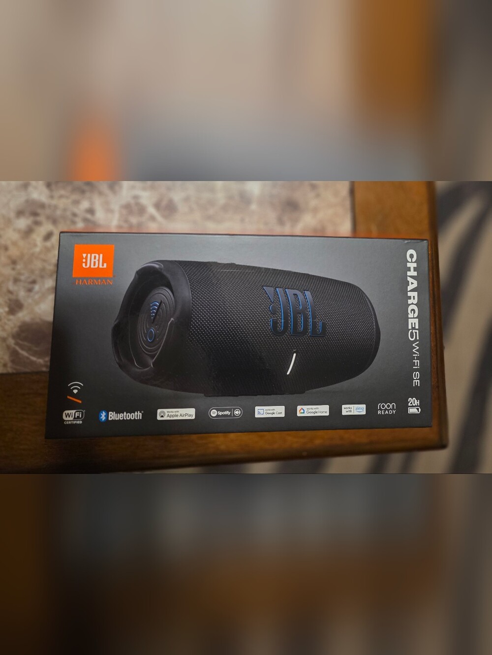 JBL Charge 5 Wi-Fi SE Portable Speaker - Black with Blue Logo